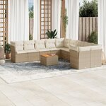 vidaXL Salon de jardin 11 Pièces avec coussins beige résine tressée