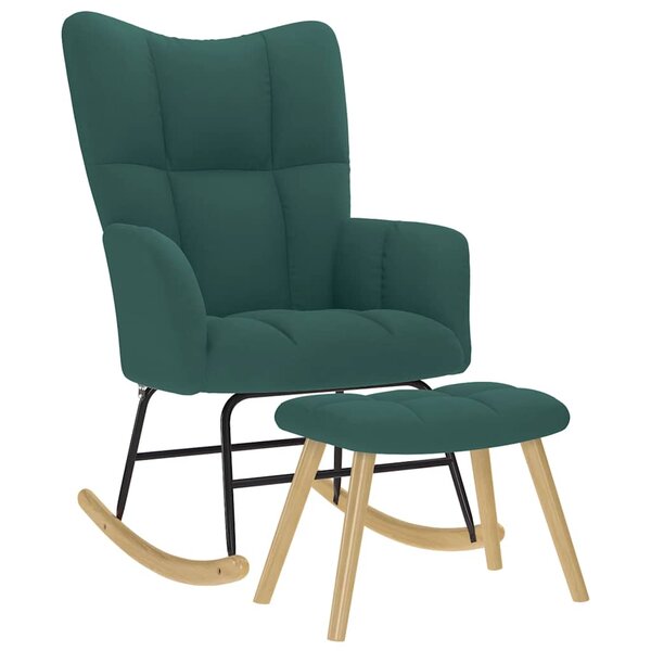 vidaXL Chaise à bascule avec repose-pied Vert foncé Tissu