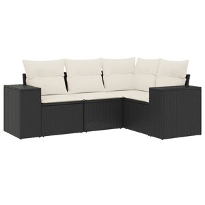 vidaXL Salon de jardin 4 Pièces avec coussins noir résine tressée