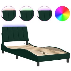 vidaXL Cadre de lit avec LED sans matelas Hanko vert foncé 80x200 cm velours