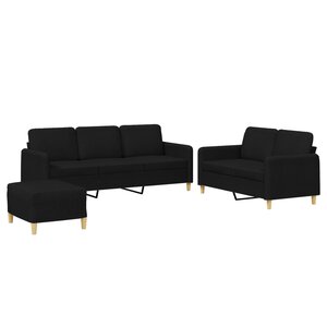 vidaXL Ensemble de canapés 3 Pièces avec coussins Noir Tissu