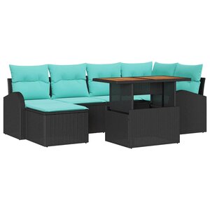 vidaXL Ensemble de canapé de jardin 7 Pièces Noir Poly rotin