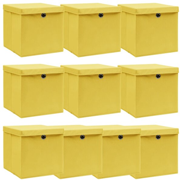 vidaXL Boîtes de rangement et couvercles 10 Pièces Jaune 32x32x32cm Tissu