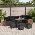 Ensemble de 10 Pièces Canapé de Jardin avec Coussins Poly Rattan Noir Acacia