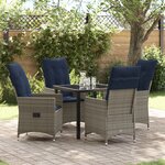 Ensemble de Salle à Manger de Jardin 5 Pièces avec Coussins en Rattan Poly Gris