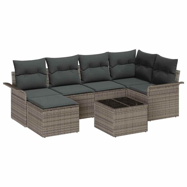 vidaXL Ensemble de canapé de jardin avec coussin 7 Pièces Gris Poly rotin