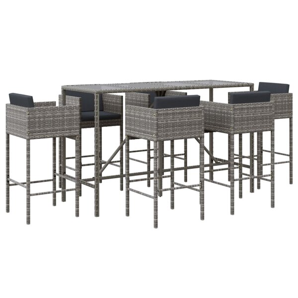 vidaXL Ensemble de bar de jardin 7 Pièces avec coussins gris poly rotin