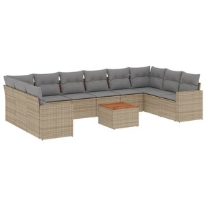 vidaXL Salon de jardin 11 Pièces avec coussins beige résine tressée