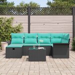 vidaXL Ensemble de canapé de jardin 7 Pièces Noir et turquoise polyrotin
