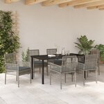 vidaXL Ensemble de Salle à Manger de Jardin 7 Pièces avec Coussins Gris Poly Rattan