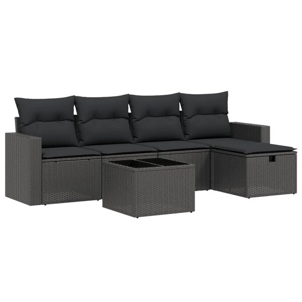 vidaXL Salon de jardin 6 Pièces avec coussins noir résine tressée