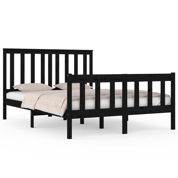 vidaXL Cadre de lit Noir Bois de pin massif 140x190 cm