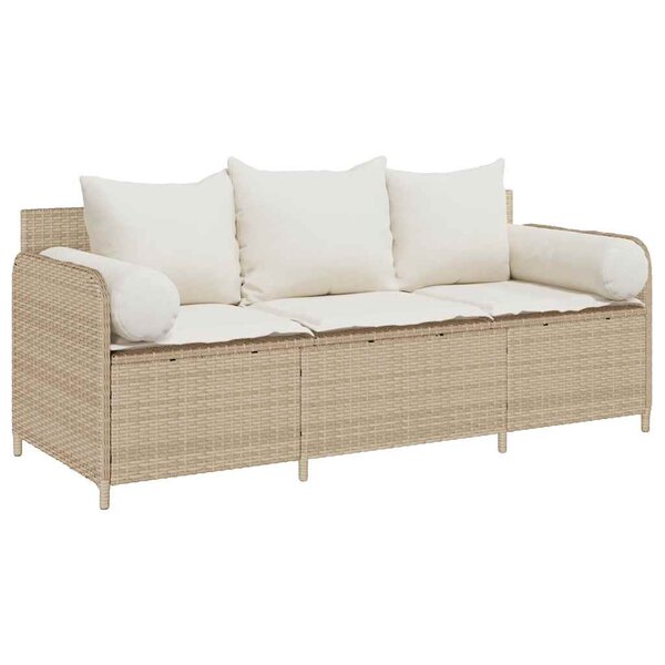 vidaXL Canapé de jardin avec coussins 3 places beige résine tressée