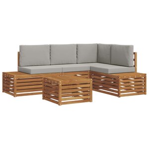 vidaXL 5 pc Ensemble de canapés d'extérieur Gris Naturel et Clair