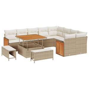 vidaXL Ensemble de canapé de jardin avec coussin 12 Pièces Beige et crème