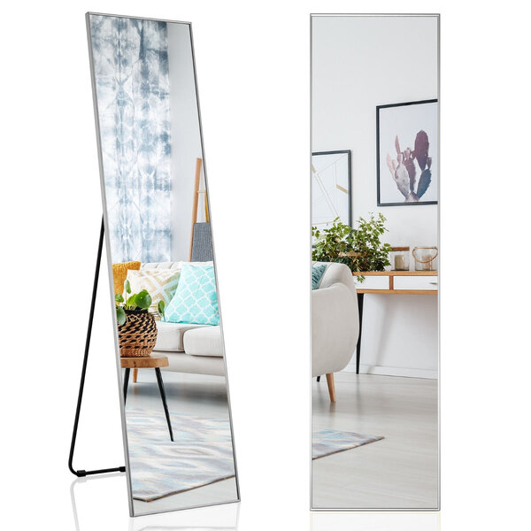 Miroir pleine longueur 160 x 40 cm verre incassable avec cadre en alliage d'aluminium élégant et antirouille en argent 20_0012875