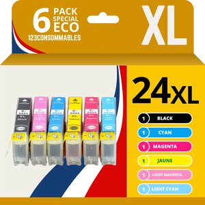 123CONSOMMABLES - 24XL - Cartouches d'encre Compatible pour Epson Expression Home XP-850 XP-750 XP-950 XP-55 XP-860 XP-760 XP-960 (1 BK / 1 C / 1 M / 1 Y / 1PC / 1PM)