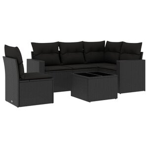 vidaXL Salon de jardin 6 Pièces avec coussins noir résine tressée