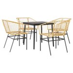 vidaXL Ensemble à manger jardin 5Pièces marron poly rotin verre