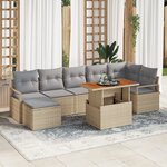 Set de canapé de jardin vidaXL 8 pièces avec coussins Beige Poly Rotin