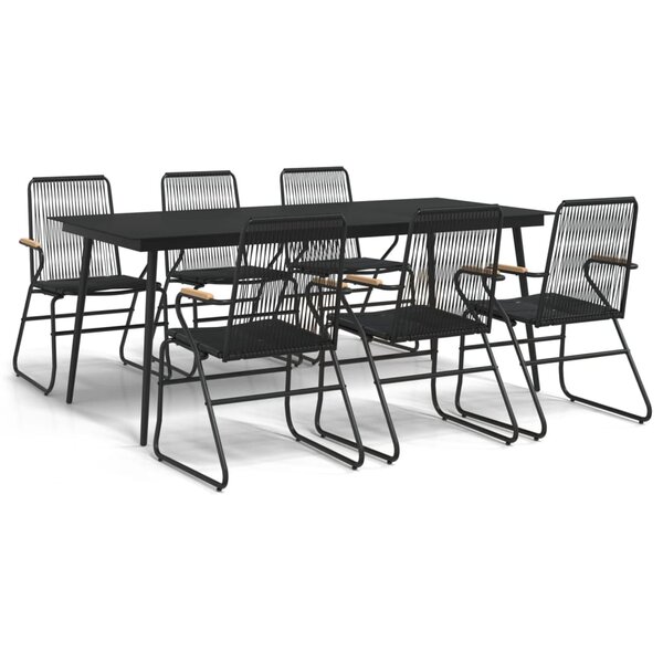 vidaXL Ensemble à manger de jardin 7 Pièces Noir Rotin PVC