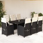 vidaXL Ensemble à manger de jardin 9Pièces coussins noir résine tressée