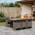 vidaXL Ensemble à manger de jardin et coussins 7 Pièces gris rotin