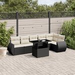 vidaXL Salon de jardin 7 Pièces avec coussins noir résine tressée