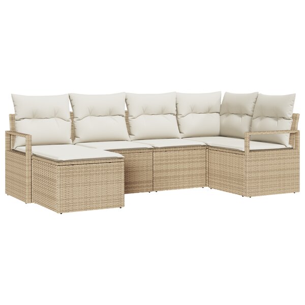 vidaXL Ensemble de Canapés de Jardin de 6 Pièces avec Coussins Beige Poly Rotin