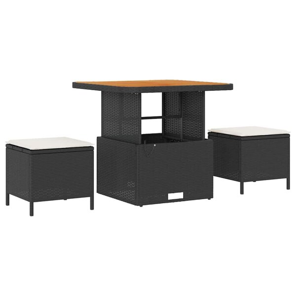 vidaXL Ensemble de salle à manger pour jardin 3 Pièces Noir Poly rotin