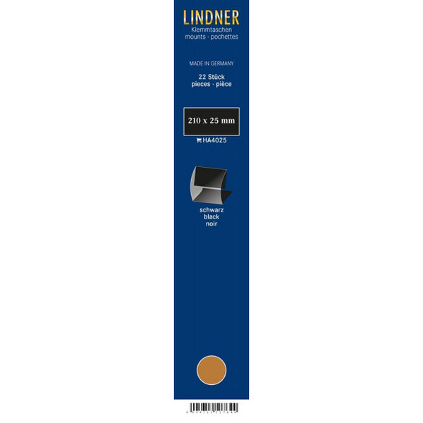 Bandes Klemmfix double soudure 210 x 25 mm pour timbres-poste. Fond - Noir