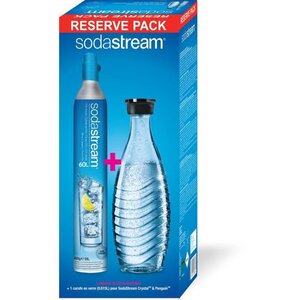 SODASTREAM Cylindre supplémentaire CO² 60L + 1 carafe verre - Carafe uniquement compatible avec la machine Crystal