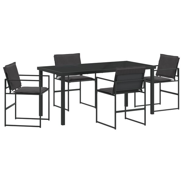 vidaXL Ensemble de salle à manger de jardin 5 pièces avec coussins noir Textilène et acier
