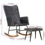 vidaXL Chaise à bascule avec repose-pied Gris Cuir véritable