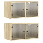 vidaXL Armoires murales portes vitrées 2 Pièces chêne sonoma 68 5x37x35cm