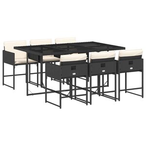 vidaXL Ensemble à manger de jardin coussins 7Pièces Noir Résine tressée