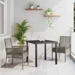vidaXL Ensemble de Salle à Manger de Jardin 3 Pièces avec Coussins Gris Poly Rattan