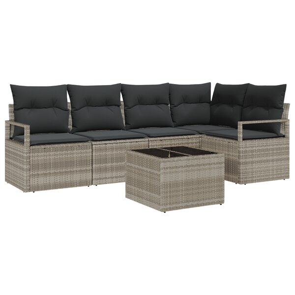 Ensemble de Canapé de Jardin 6 pièces avec Coussins Gris Rattan Poly