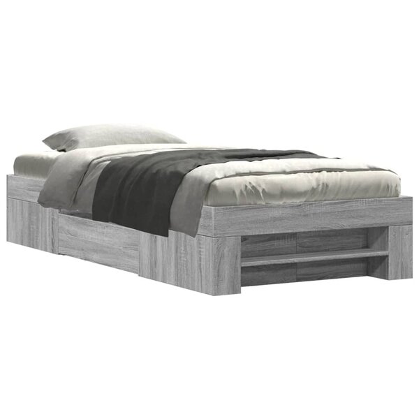 vidaXL Cadre de lit sonoma gris 75x190 cm bois d'ingénierie