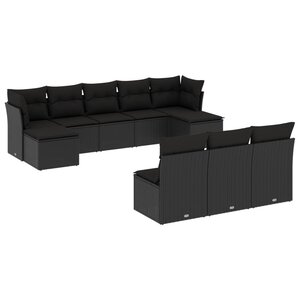 vidaXL Salon de jardin 10 Pièces avec coussins noir résine tressée