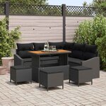 vidaXL Ensemble de canapé de jardin avec coussin 9 Pièces Noir Poly rotin