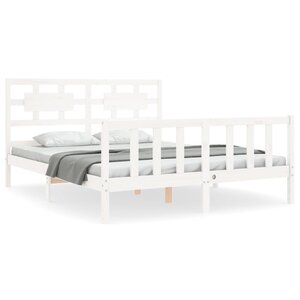 vidaXL Cadre de lit avec tête de lit blanc 160x200 cm bois massif