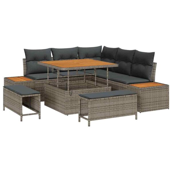 vidaXL Ensemble de canapé de jardin avec coussin 8 Pièces Gris Poly rotin