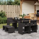 vidaXL Ensemble à manger de jardin 9Pièces coussins noir résine tressée