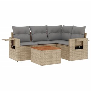 vidaXL Salon de jardin avec coussins 5 Pièces beige résine tressée