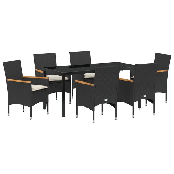 Ensemble de salle à manger de jardin 7 pièces avec coussins en poly rattan noir vidaXL