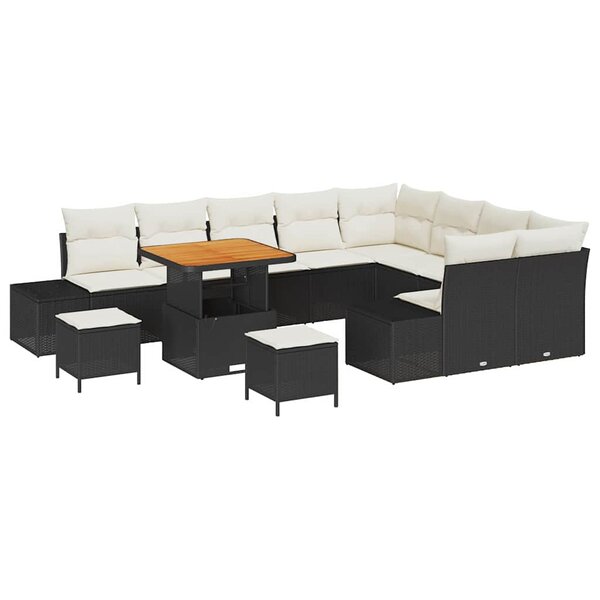 vidaXL Ensemble de canapé de jardin avec coussin 12 Pièces Noir et Crème