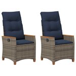 vidaXL Chaise de jardin inclinable 2 pc Gris et bleu marine polyrotin