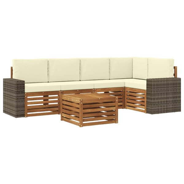 vidaXL Ensemble de canapés d'extérieur 6 pc Naturel et Crème Polyester
