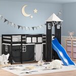 vidaXL Lit mezzanine enfants et tour sans matelas blanc noir 80x200cm
